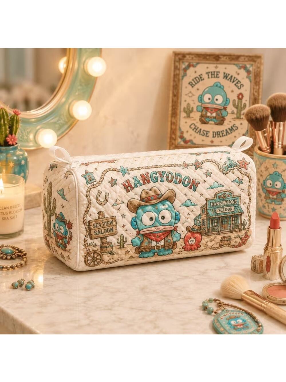 #6796 Quilted Cosmetic bag 10x5x5" , padded, Water Resistant Lining
